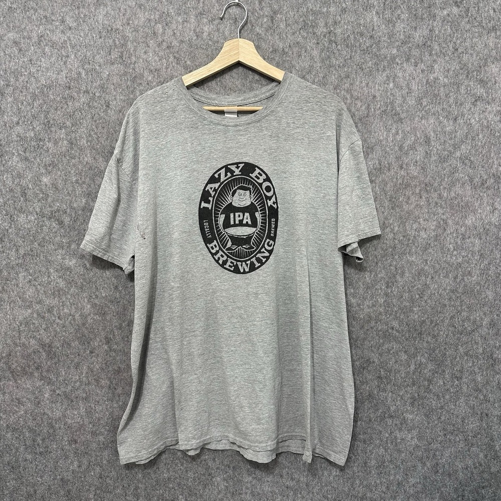 Gildan Lazy Boy Brewing T-Shirt Mens XL Gray Beer Logo Graphic‎ Tee IPA Brewery